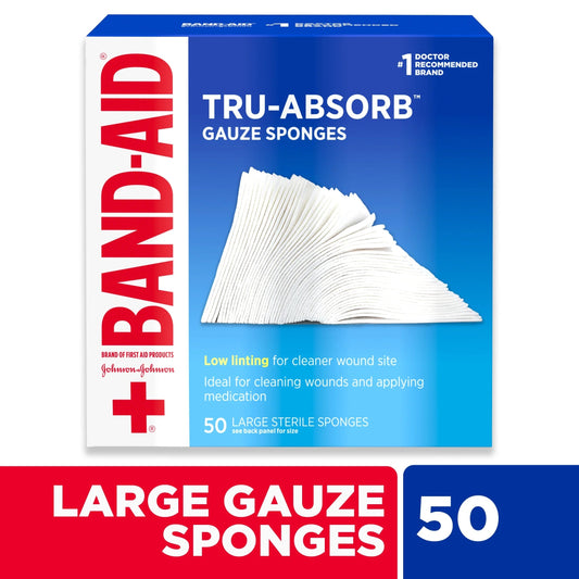 (2 Pack) Band Aid Brand First Aid Tru-Absorb Gauze Sponges, 4 in X 4 In, 50 Ct - Home Clinic Supply