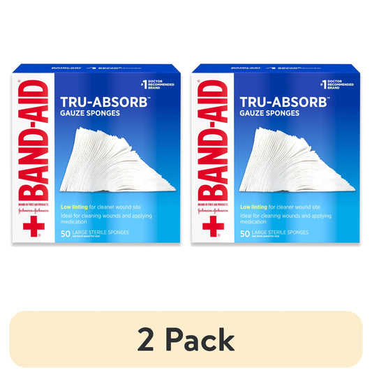 (2 Pack) Band Aid Brand First Aid Tru-Absorb Gauze Sponges, 4 in X 4 In, 50 Ct - Home Clinic Supply
